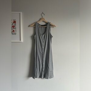 White Grey Striped Pullover Dress Beachwear Casual Stretch Summer Dress